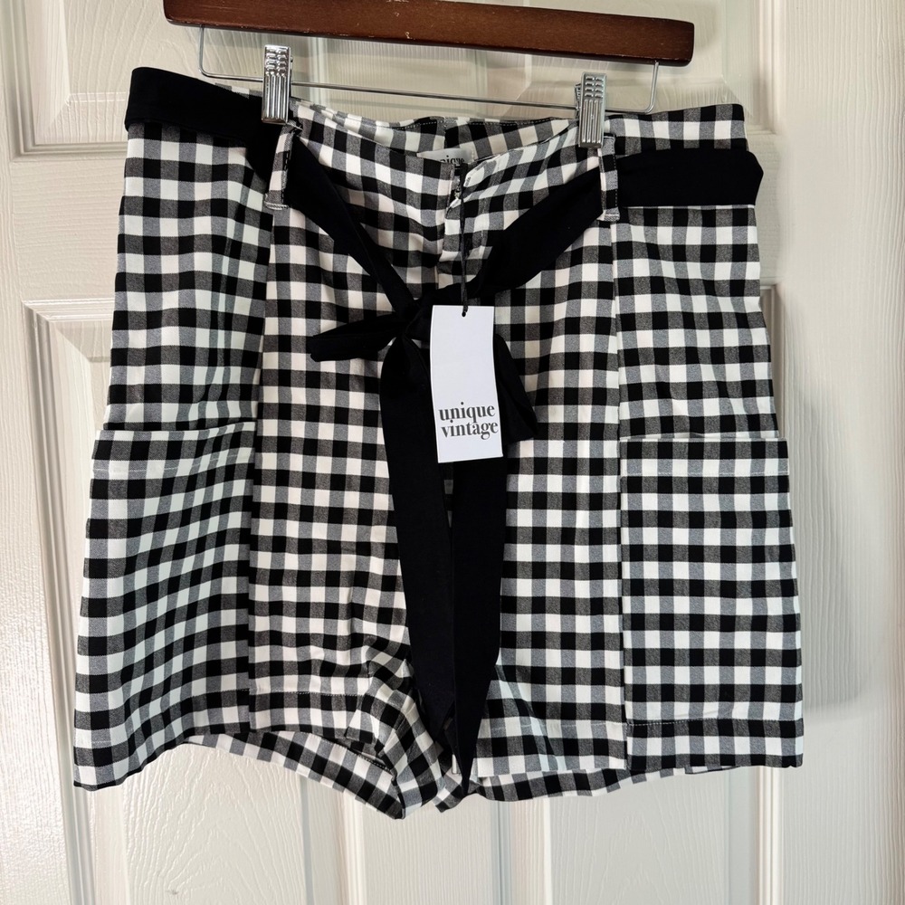 Unique Vintage Gingham Shorts High Waist Belted Stretch Plus Size 1X